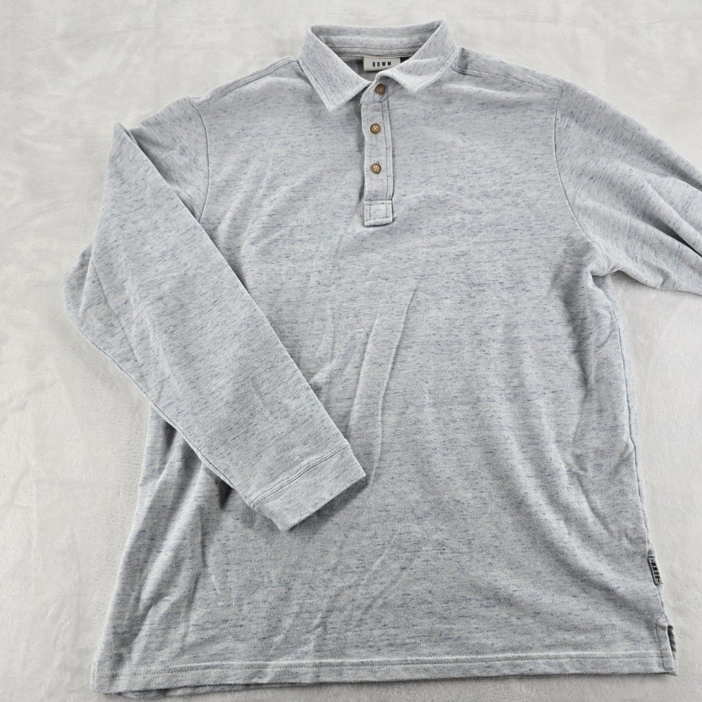 ROWM Polo Shirt Mens Large Long Sleeve Light Blue Heathered Cotton Blend‎
